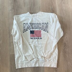 Living fully co American Graphic White Crew Neck Sweater